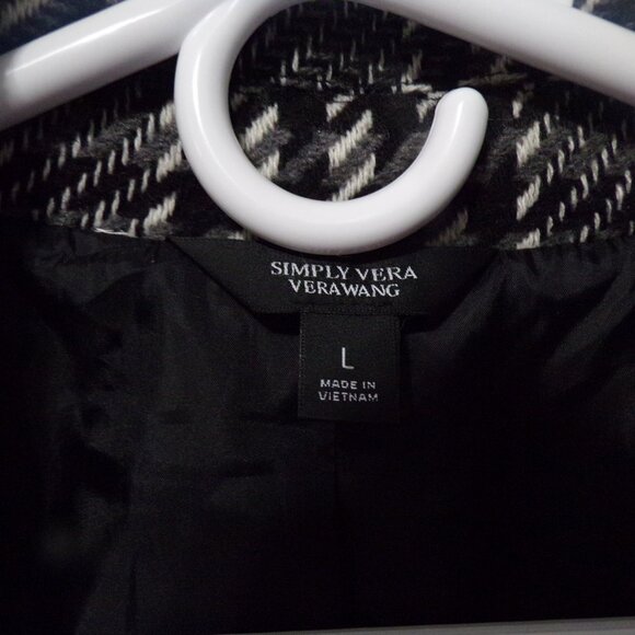 Simply Vera by Vera Wang LG Jacket Trench Plaid Black White w/Tie Waist - Picture 5 of 5